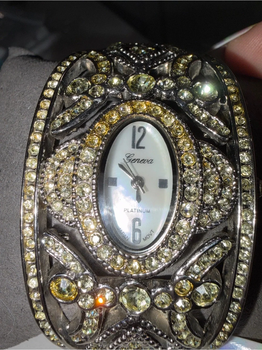 Stunning Geneva green, yellow and white Crystal Cuff Watch